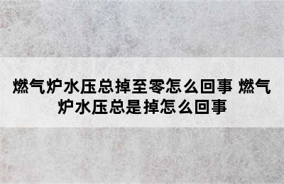 燃气炉水压总掉至零怎么回事 燃气炉水压总是掉怎么回事